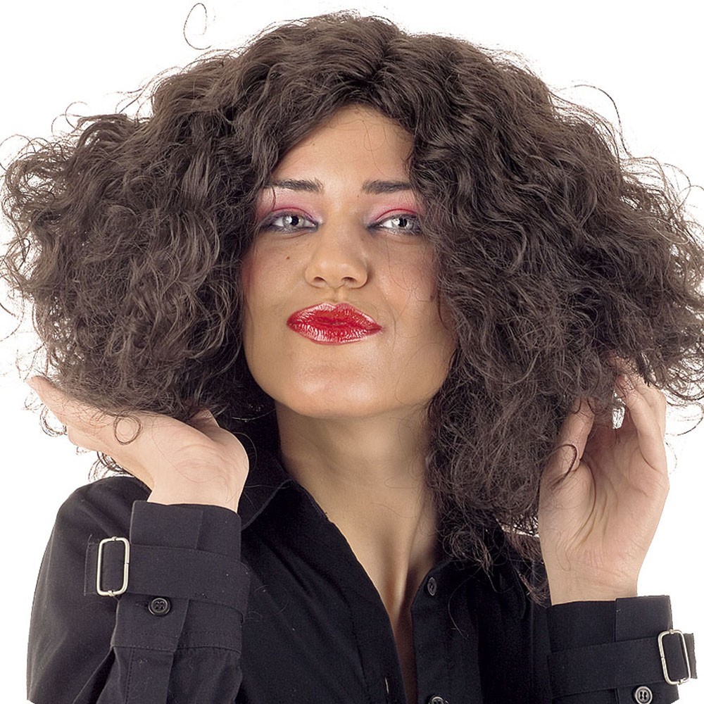 Peluca Rizada Larga Castaña